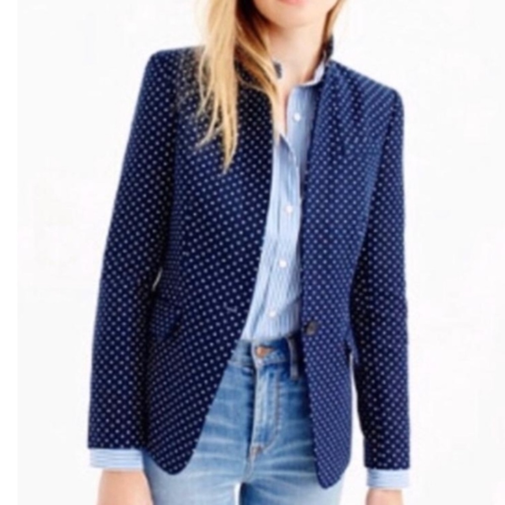 J Crew Regent Blazer Linen Navy Polka Dot 2